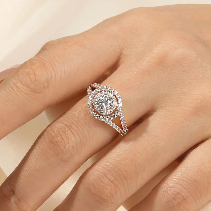 New Luxury Wedding Engagement Gift & Party Jewelry 14K Gold Filled Round 5.25mm 0.5CT Cubic Zirconia Classic Bifurcated Arm Ring
