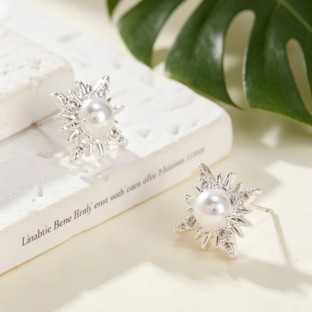 1Pair Women Classic Zircon Stud Earrings with Multi-Pointed Star Design Party Jewelry