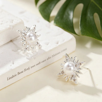 1Pair Women Classic Zircon Stud Earrings with Multi-Pointed Star Design Party Jewelry