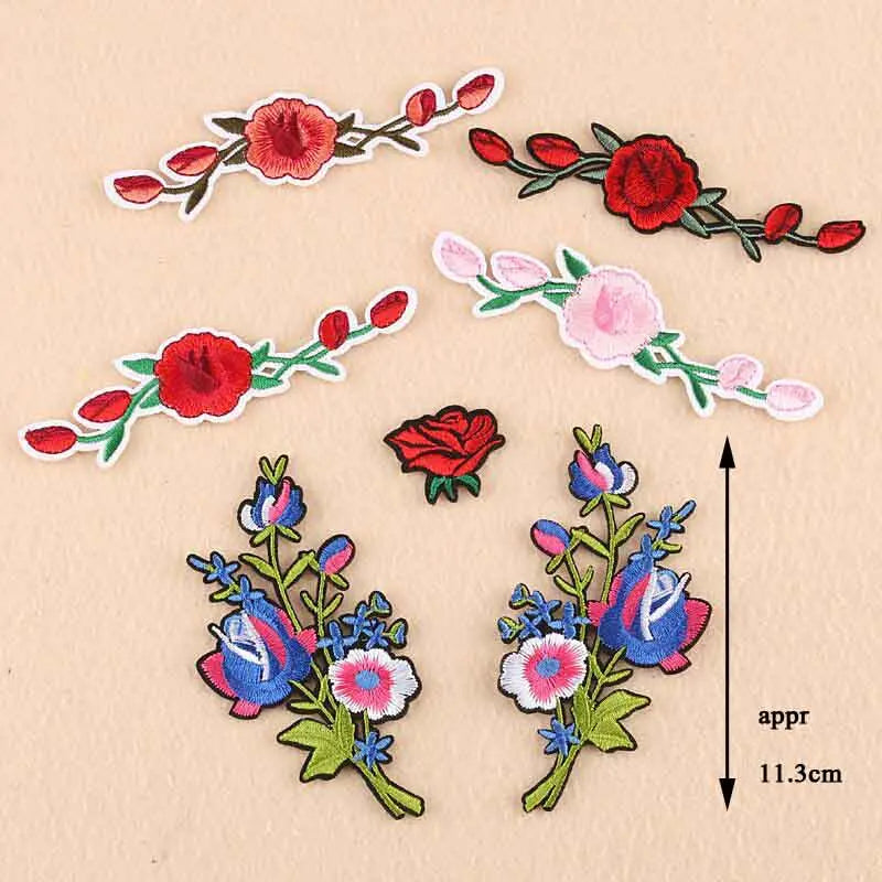 Black Flower Red Rose Embroidered Patch Iron On Patch Clothes Patch For Dress Hat Purse Clothing Woman