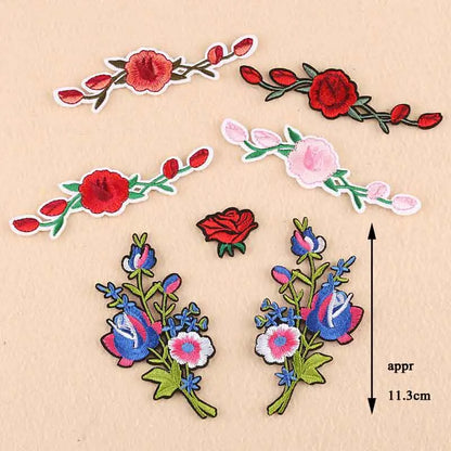 Black Flower Red Rose Embroidered Patch Iron On Patch Clothes Patch For Dress Hat Purse Clothing Woman