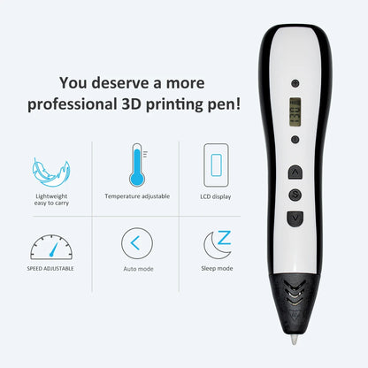 JER Hot Sales 3d Pen 3d Drawing Printer Pen with LCD Display Professional 3d Printing Pen Child Wireless