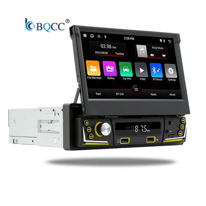 BQCC 7\" 1DIN Android 13 Car Radio Retractable HD Screen Auto Electronics 1+32G/2+32G/2+64G WiFi GPS Navigation SDK Mirror Link