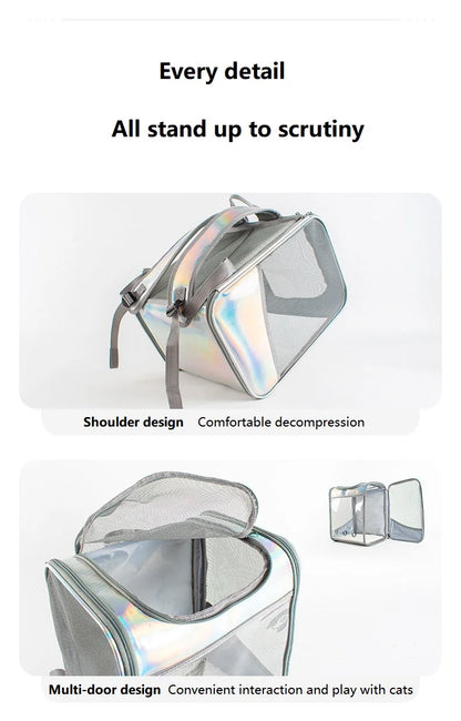 Pet Cat Carrier Backpack Breathable Travel Outdoor Shoulder Bag For Small Dogs Portable Transparent Carrying Pet Supplies Laser