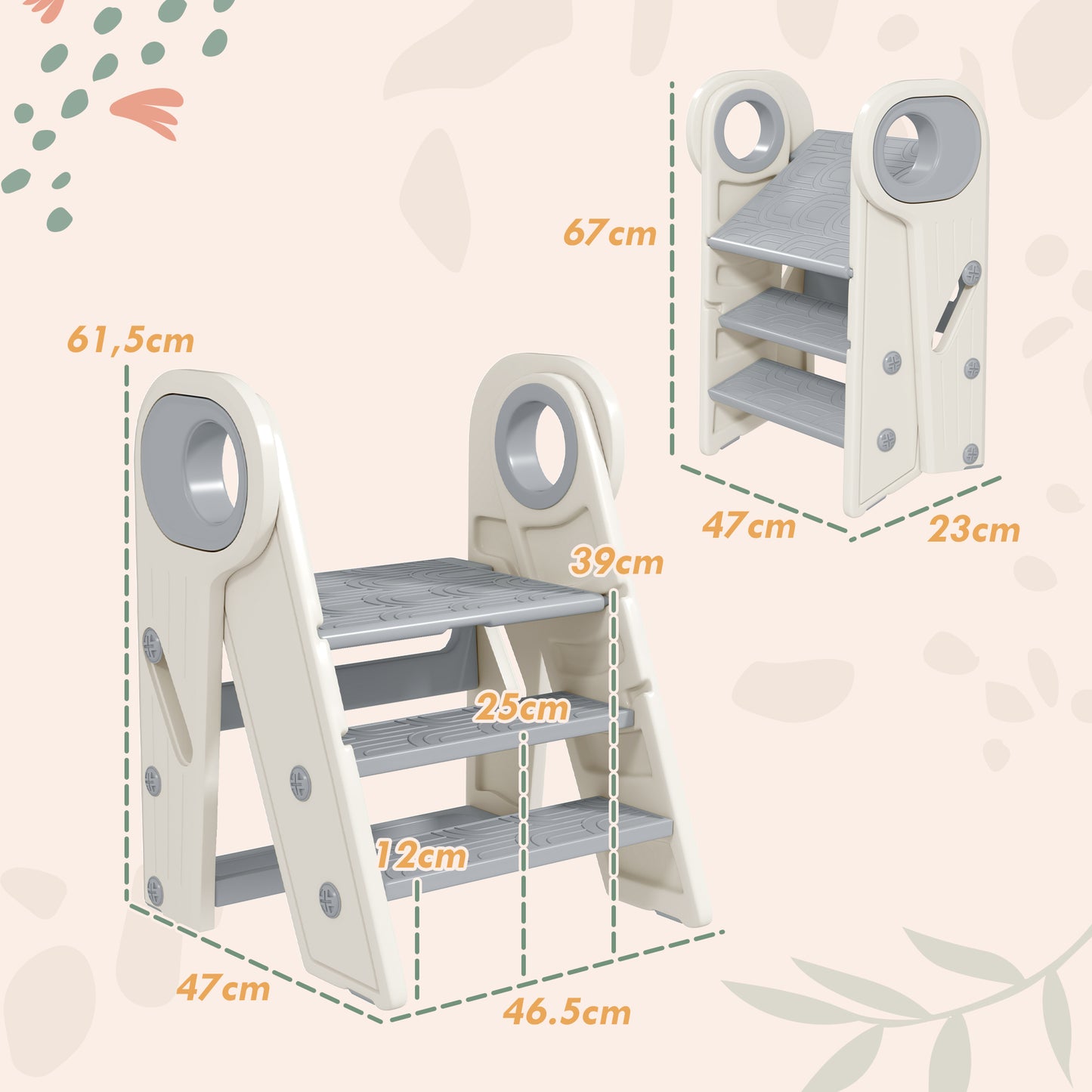 AIYAPLAY foot walking for child 3 steps, kitchen step for child, foldable, adjustable height, with handles, surfac
