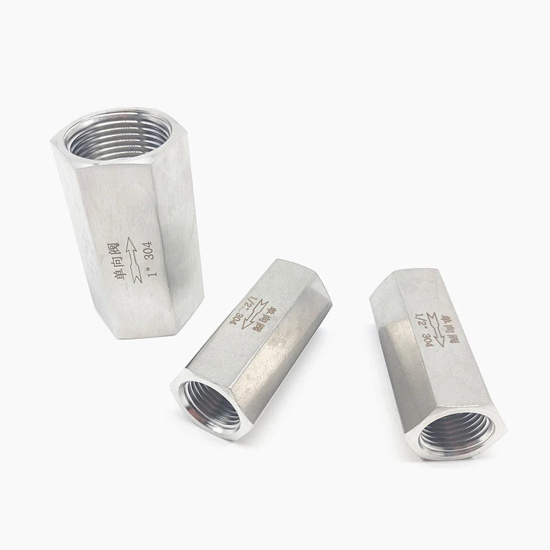 1/8" 1/4" 3/8" 1/2" 3/4" 1" 304 Stainless Steel One-Way Check Valve with Ball Structure Hexagonal Female Thread