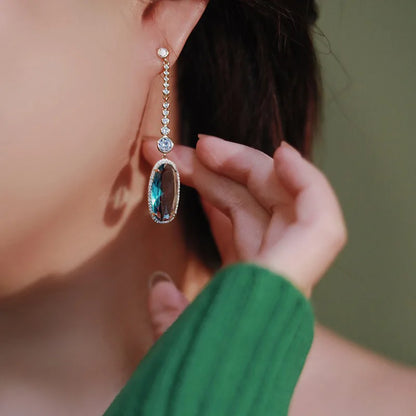 Aurea Nicole White Gold Drop Earrings With Blue Topaz And Diamond Bezel Setting For Women Wedding Luxury Jewelry