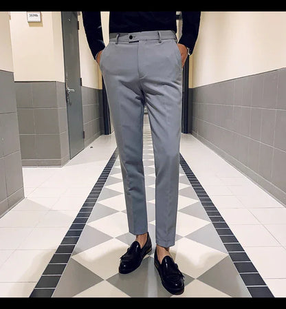 Boutique Fashion Solid Color Mens White Business Casual Suit Pants Male Slim Casual Trousers Wedding Dress Suit Pants