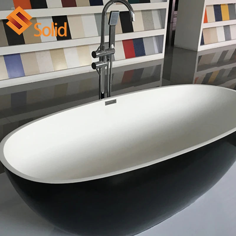 Hot Design White Tub  Artificial Stone Solid Surface Bath Tub Freestanding Soaking Bathroom Bathtub