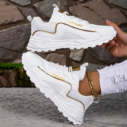 Rubber Outsole Lace up Womens Breathable Walking Style Sports Gym Jogging Tennis Fitness White Shoes Sneakers for Women
