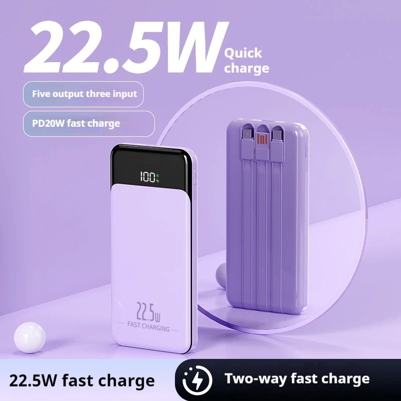 Custom LOGO PD22.5W Portable Ultrathin Charger Built-in Cable Mobile Power 10000mah Fast Charging 20W PowerBank 10000mah