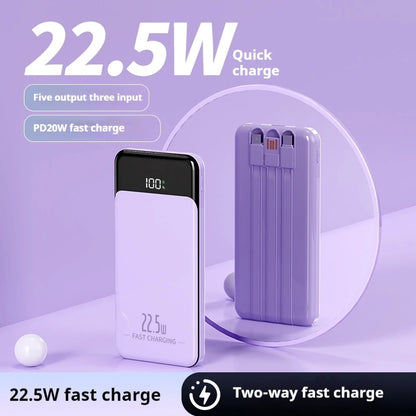 Custom LOGO PD22.5W Portable Ultrathin Charger Built-in Cable Mobile Power 10000mah Fast Charging 20W PowerBank 10000mah