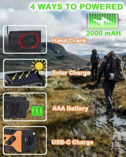 CE Certified 2000mAh Solar NOAA Radio LED Multi-Power Source for Wildfire Safety Flashlight Clock Internet Radio FM Radio