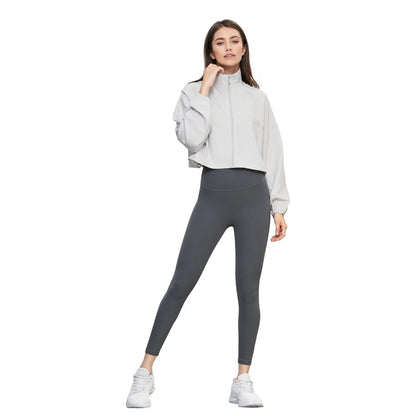 Custom logo Loose Fitness Summer Cool Feel UPF 50+ Stand Collar Drawstring Zip up Quick Dry Running Yoga Sports Jacket for Women