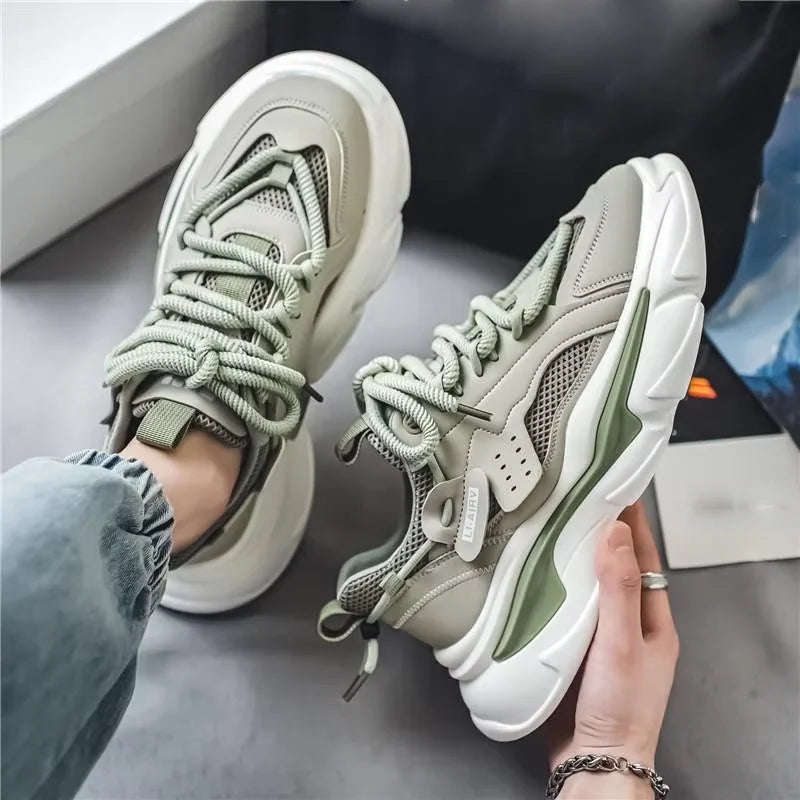 New Explosive Men's Shoes Mesh Surface Breathable Sports Leisure Running Shoes Thick Soles Increase Daddy Shoes