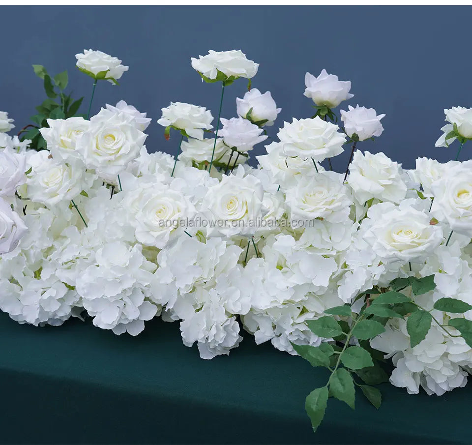 S-A8147 White Rose Hydrangea Floral Arrangement Sofa Table Runner Floor Flower