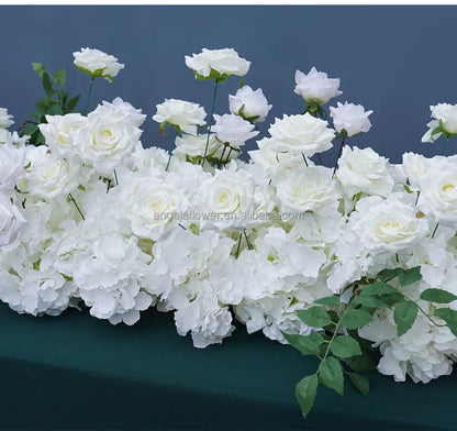 S-A8147 White Rose Hydrangea Floral Arrangement Sofa Table Runner Floor Flower
