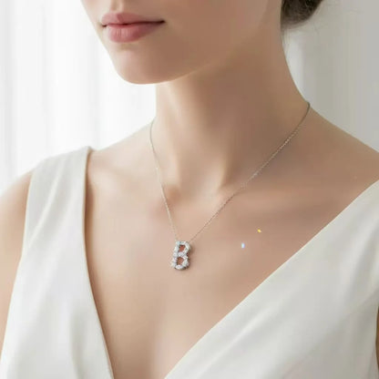 Letter B Moissanite Pendant Chain Pear Cut VVS1 Moissanite Necklace Letter Design Square Moissanite Necklace