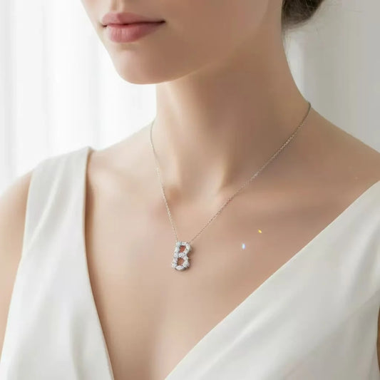 Letter B Moissanite Pendant Chain Pear Cut VVS1 Moissanite Necklace Letter Design Square Moissanite Necklace
