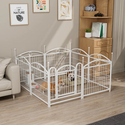 Heavy Duty Indoor/Outdoor Dog Playpen with Button Closure Solid Pattern Metal Pet Fence Exercise Pen with Doors for Puppies Dogs