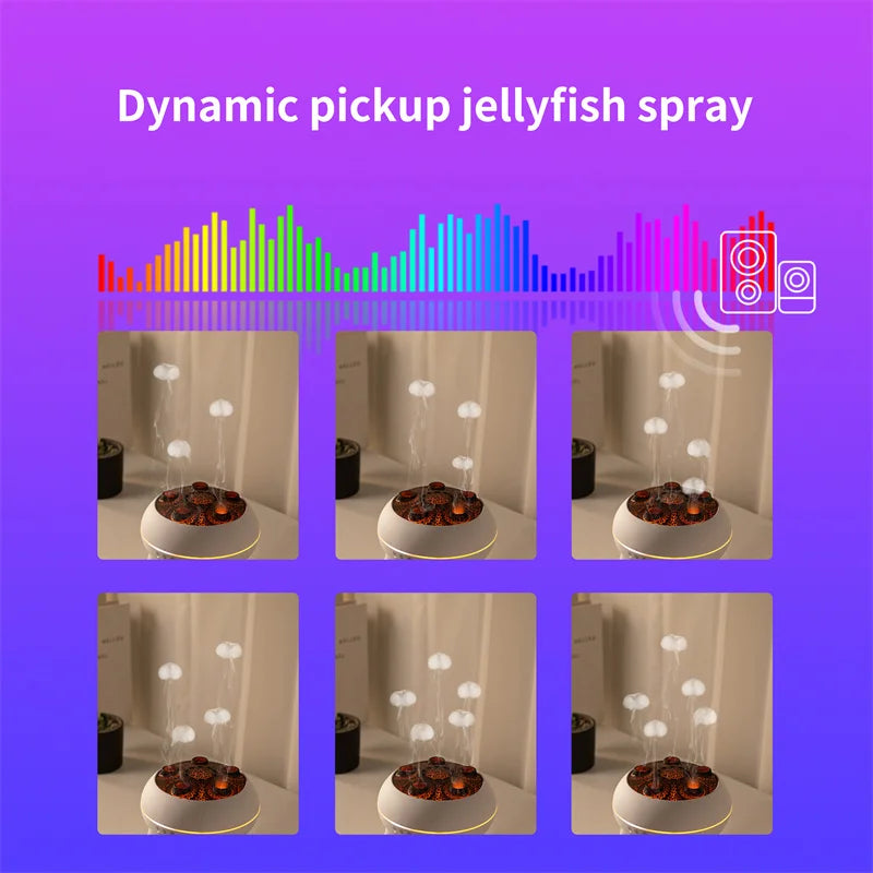 Portable Flame Vulcano Crack Jellyfish Humidifier Diffuser Dynamic Sound Pickup Wireless Remote Control Air Humidifier