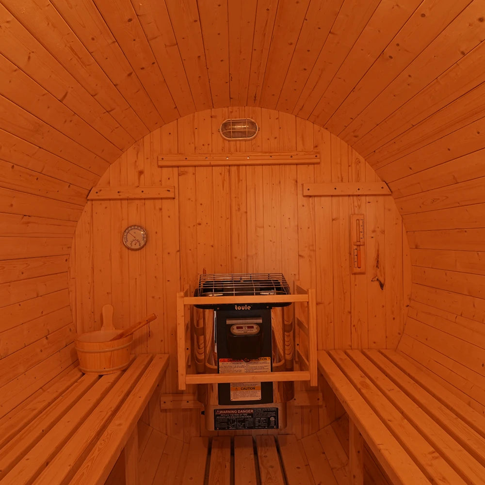 High Quality Outdoor Wet Steam Solid Wood Pine Barrel Sauna Room with Stove