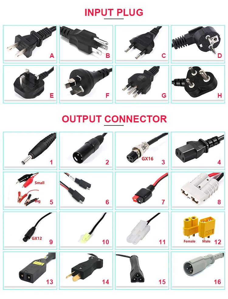16.8v 1a 2a Li-ion Battery Charger 12.6v 2a 21v 25.2v 29.4v 1a Lithium Battery for Battery Packs Scooter Ebike Bicycle