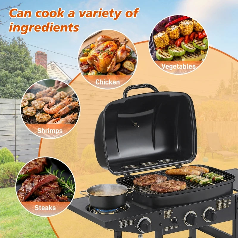 Overseas Stock Free Shipping 2 Burner BBQ Propane Gas Grill with Side Burner 24000 BTU Output Stainless Steel Barbecue Grill