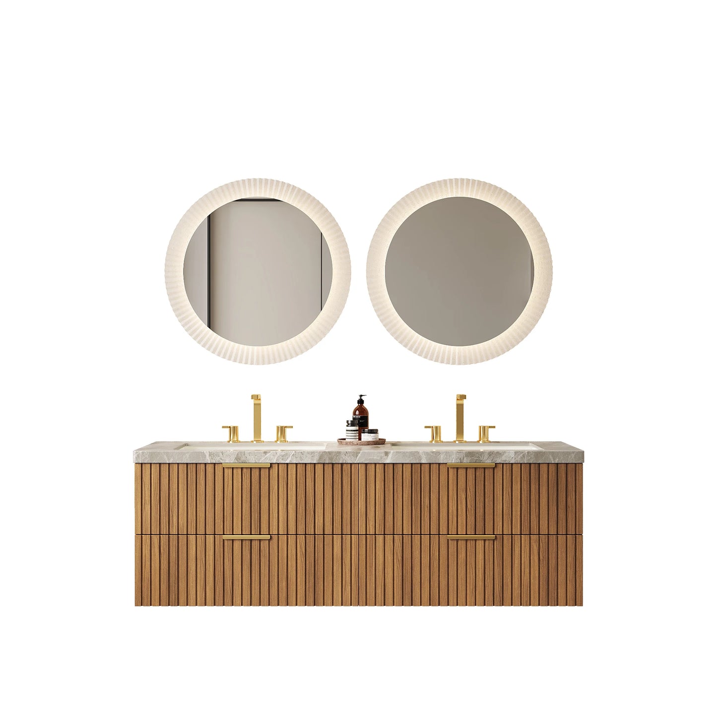 60 Inch Brown Oak Floating Bathroom Vanity 4 Drawers Sintered Stone Top Double Sinks Pre Assembled US Local Stock Homein