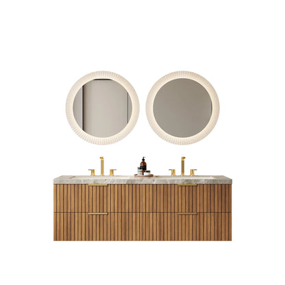 60 Inch Brown Oak Floating Bathroom Vanity 4 Drawers Sintered Stone Top Double Sinks Pre Assembled US Local Stock Homein