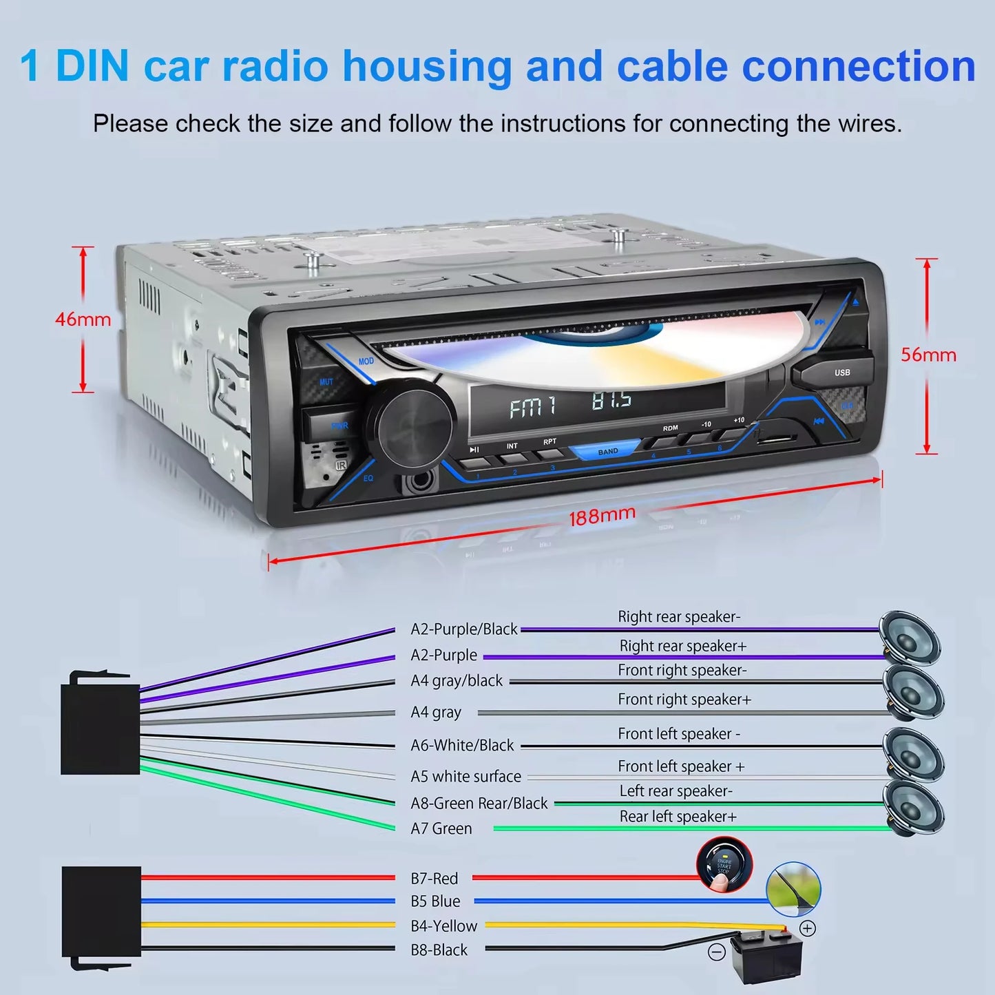 MP3 Player USB/TF Card Reader CD FM Radio High Fidelity Four-Channel Output for Car Bluetooth Hands-Free WAV APE USB