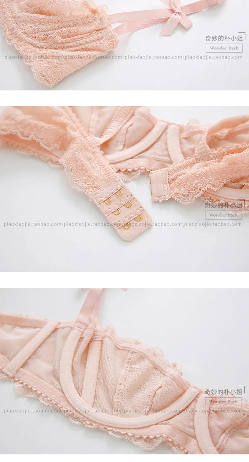 Half Cup Bras For Women Sexy Lingerie Plus Size Transparent Balconette Embroidery See Through Lace Bra Top Red Pink White Black