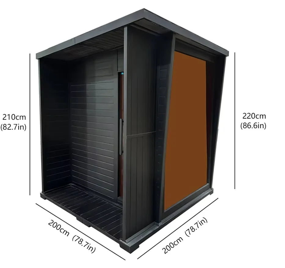 Black Waterproof Shingles Carbonized Square Outdoor Sauna Room Traditional Steam Sauna 4- Person for Outdoor Garden