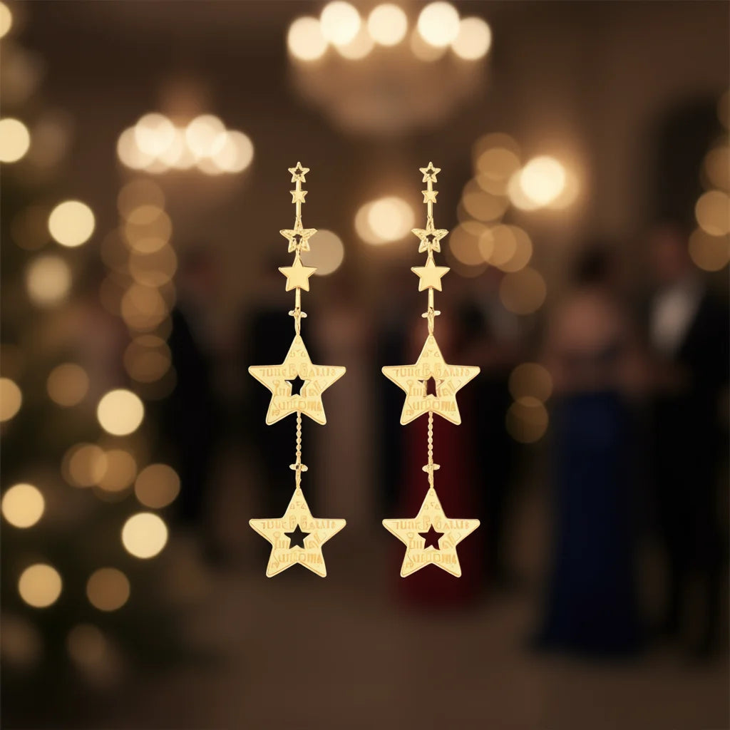 Silver Gold Star Drop Earrings for Women Everyday Wear Fine Jewelry Dangle with Pearl Center Stone