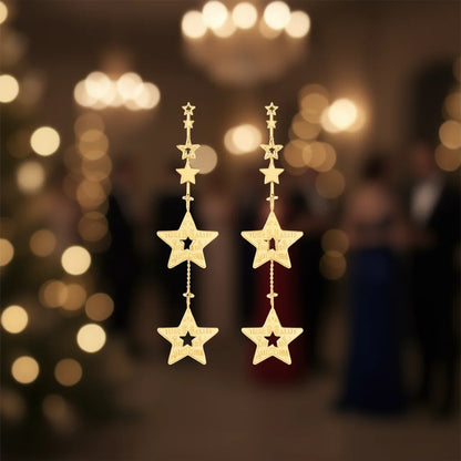 Silver Gold Star Drop Earrings for Women Everyday Wear Fine Jewelry Dangle with Pearl Center Stone