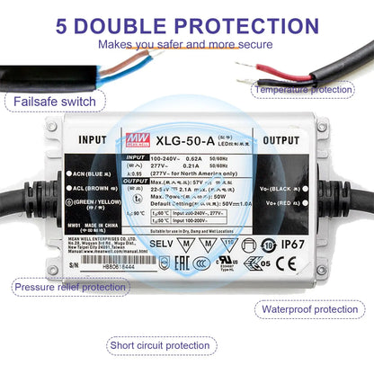 Mean Well XLG-50-A 50W IP67 Waterproof Power Supply Constant Power LED Driver for Outdoor Lighting and Signage