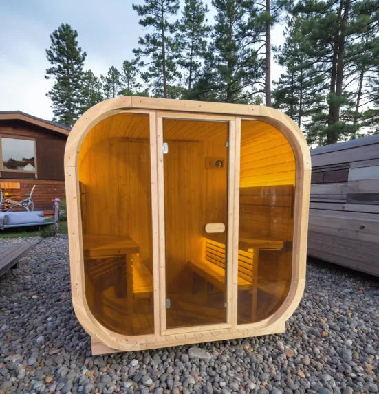 Cube Sauna with Sauna Kits Carbonized Finnish Spruce Outdoor Sauna for 4Person Black Waterproof Roof Tiles