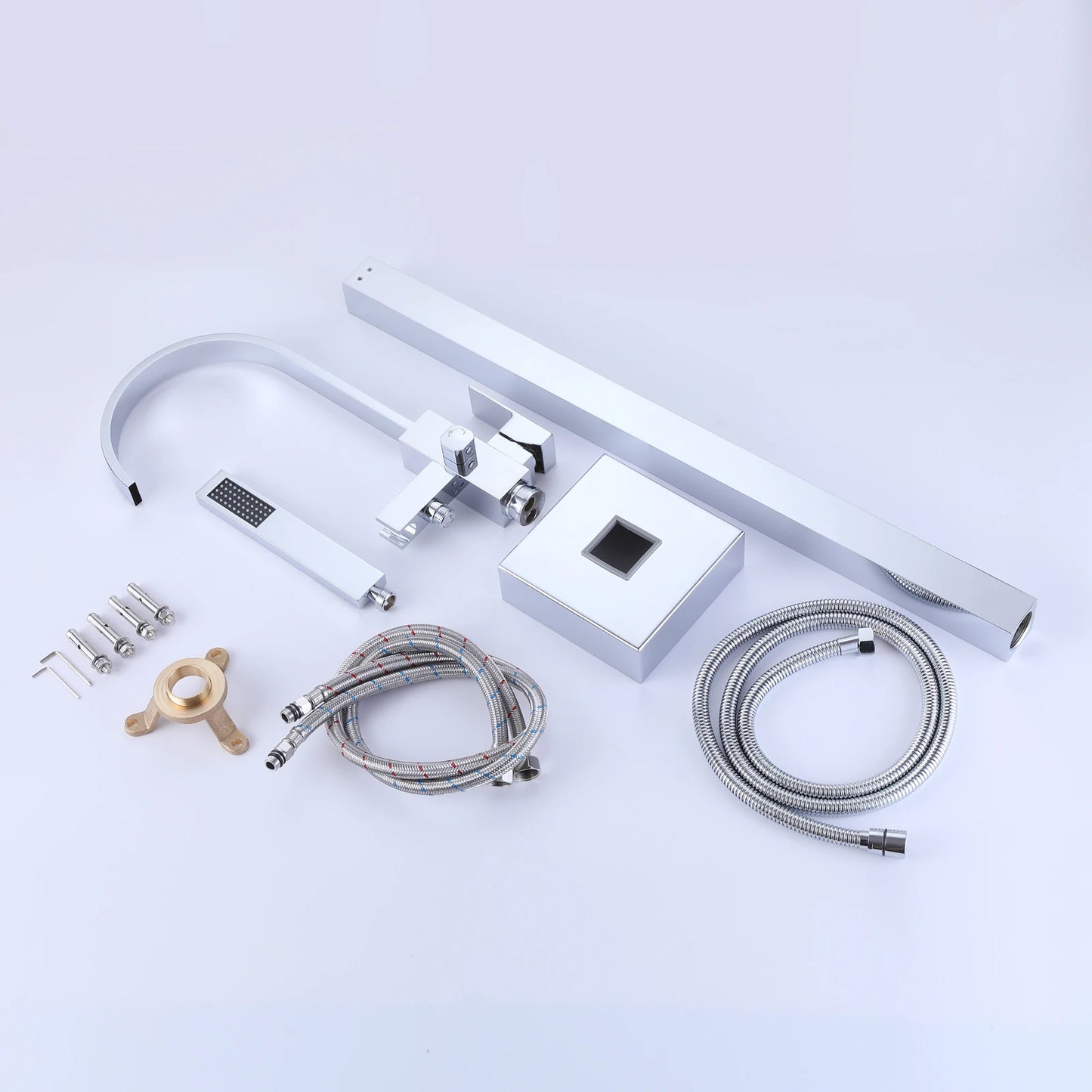 Floor Mounted Bath&Shower Faucet Bathroom Equipped with Handheld Shower Brass Free Standing Rainfall Shower Faucet