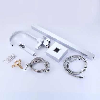 Floor Mounted Bath&Shower Faucet Bathroom Equipped with Handheld Shower Brass Free Standing Rainfall Shower Faucet