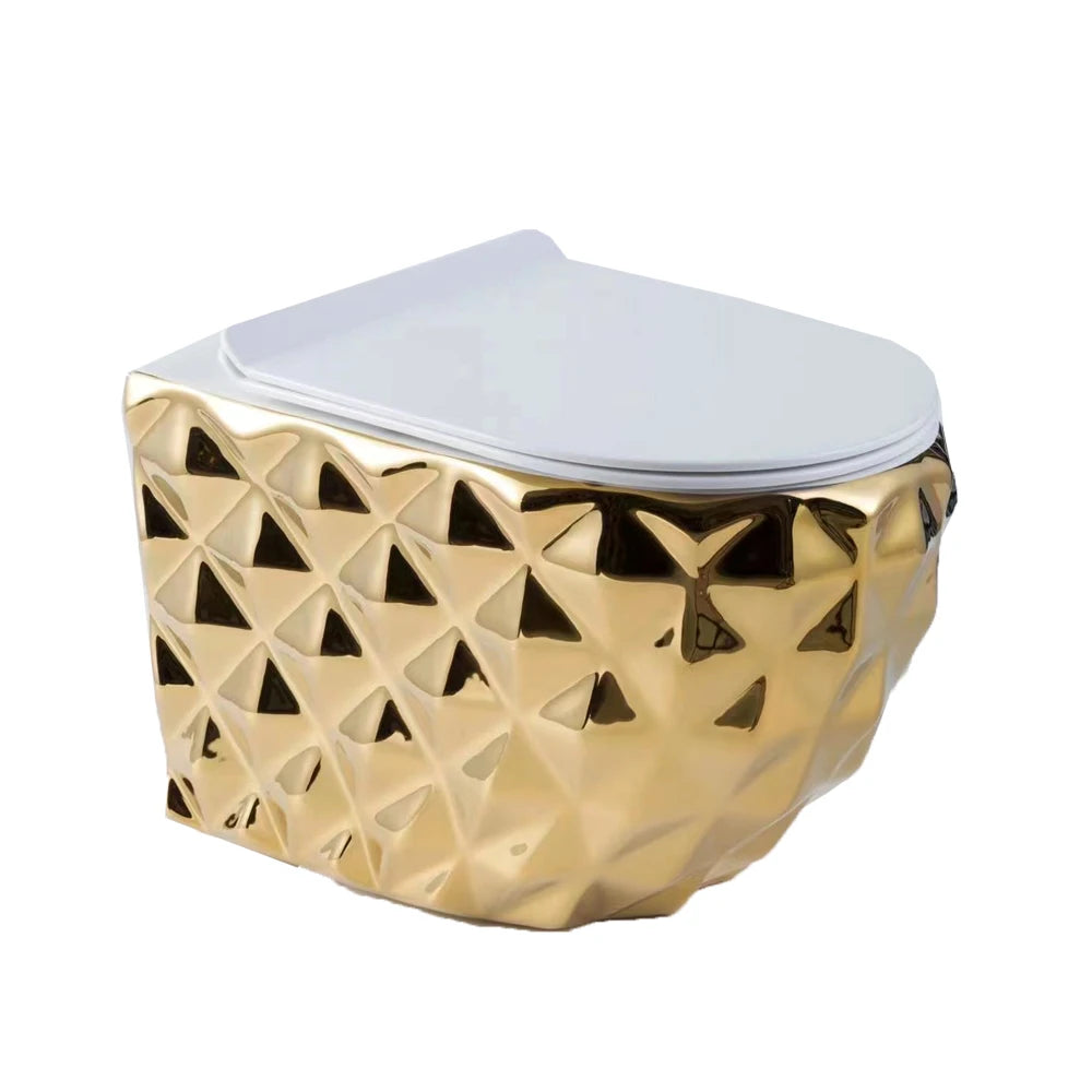 Hot Sale Ceramic Electroplated Bathroom WC Gold Color  Wall Hung Toilet