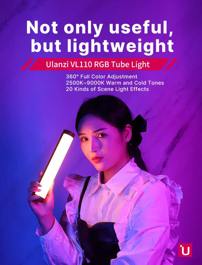 Ulanzi VL110 Handheld RGB Light Tube Stick Video soft Light 2500-9000K LED Photography Stick LED Light Wand Rechargeable