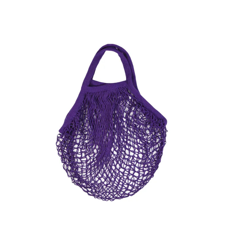 Recycled Reusable Cotton String Mesh Net Shopping Bag Long Handle Fruit Vegetable Grocery Produce Tote for Daily Life Letter