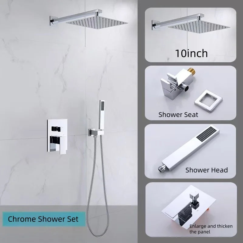 Europe Type Modern Wall Mounted Chrome Rainfall Concealed Bathroom Shower Set Hot Sale Brass Concealed Shower Set