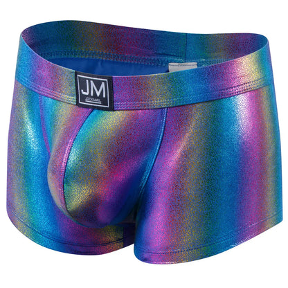 Patent Imitation Leather Shiny Fashion Low-rise Floral Knitted Boxer Briefs Waist Garment Dyed Casual Club Party Men's
