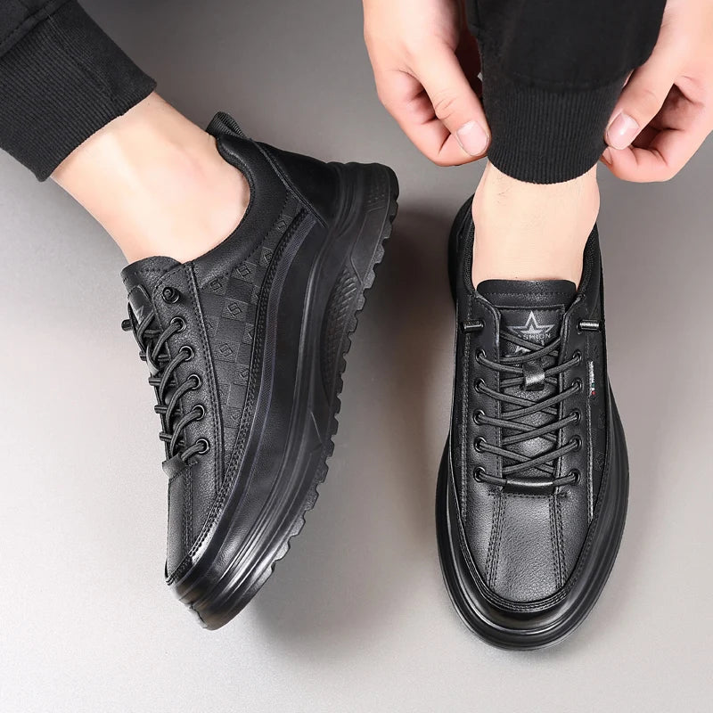 New High Quality Cowhide Shoes Men Classic Business Gentleman Oxford Real Cow Leather Elevator Sneaker Lace-up Brand Shoe Office