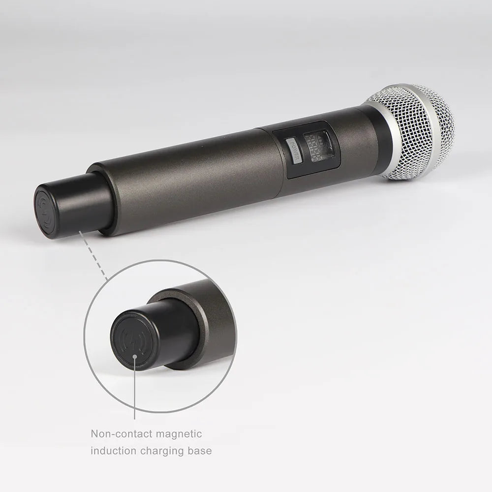 GAW-210 2021 New Magnetic Induction Charging Wireless Microphone UHF Microphone One for Two KTV Family Performance