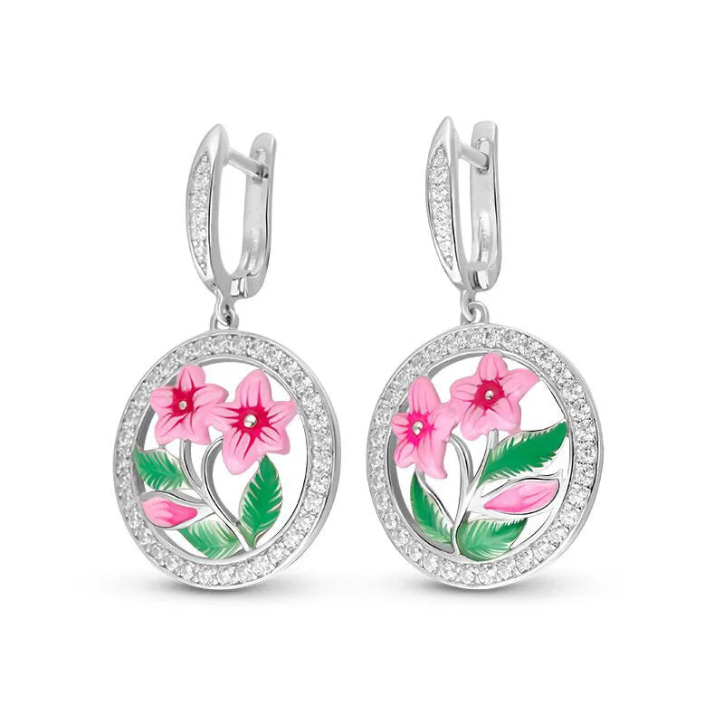 Romantic Flower Drop Earrings For Women Silver Plated Crystal Rhinestone Round Brilliant Cut Party Jewelry Fashion Dangle