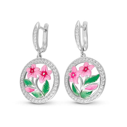 Romantic Flower Drop Earrings For Women Silver Plated Crystal Rhinestone Round Brilliant Cut Party Jewelry Fashion Dangle