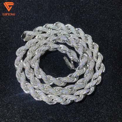 Fine Jewelry Popular White Gold Plated 925 Silver Iced Out Chain 8mm VVS Moissanite Hip Hop Rope Chain Necklace Charm for Men