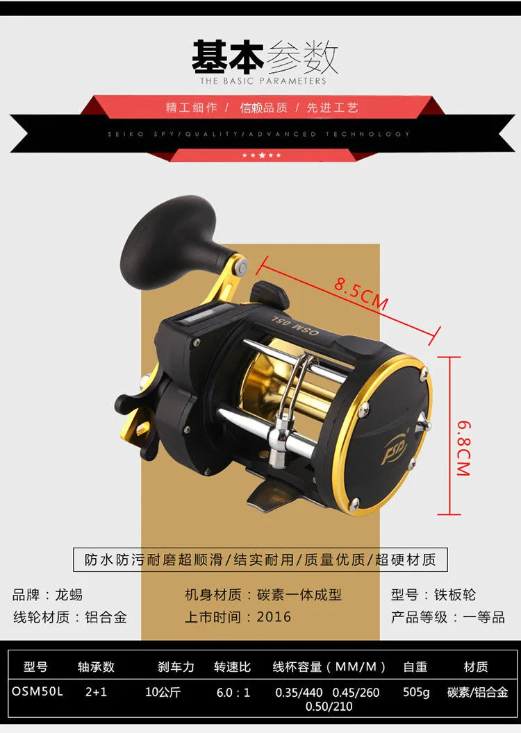 Wholesale 2+1 6.0:1 Metal Spool Saltwater Fishing Drum Reels With Line Counter Spinning Fishing Jigging Reels